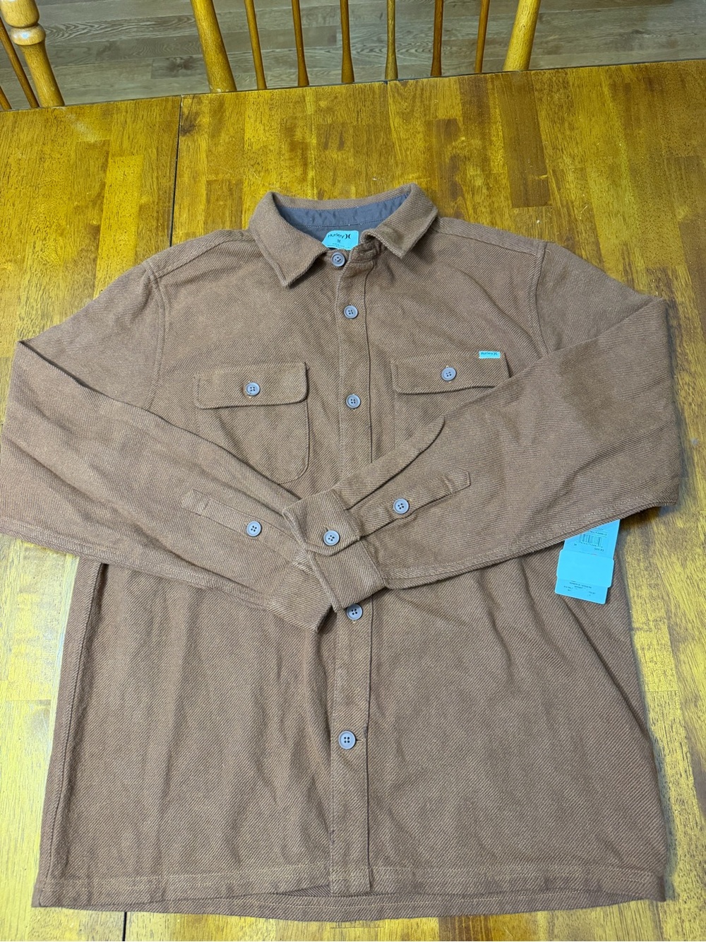 Brand New Men's Hurley Brown Button-Front Long Sleeve Flannel Shirt Size Medium